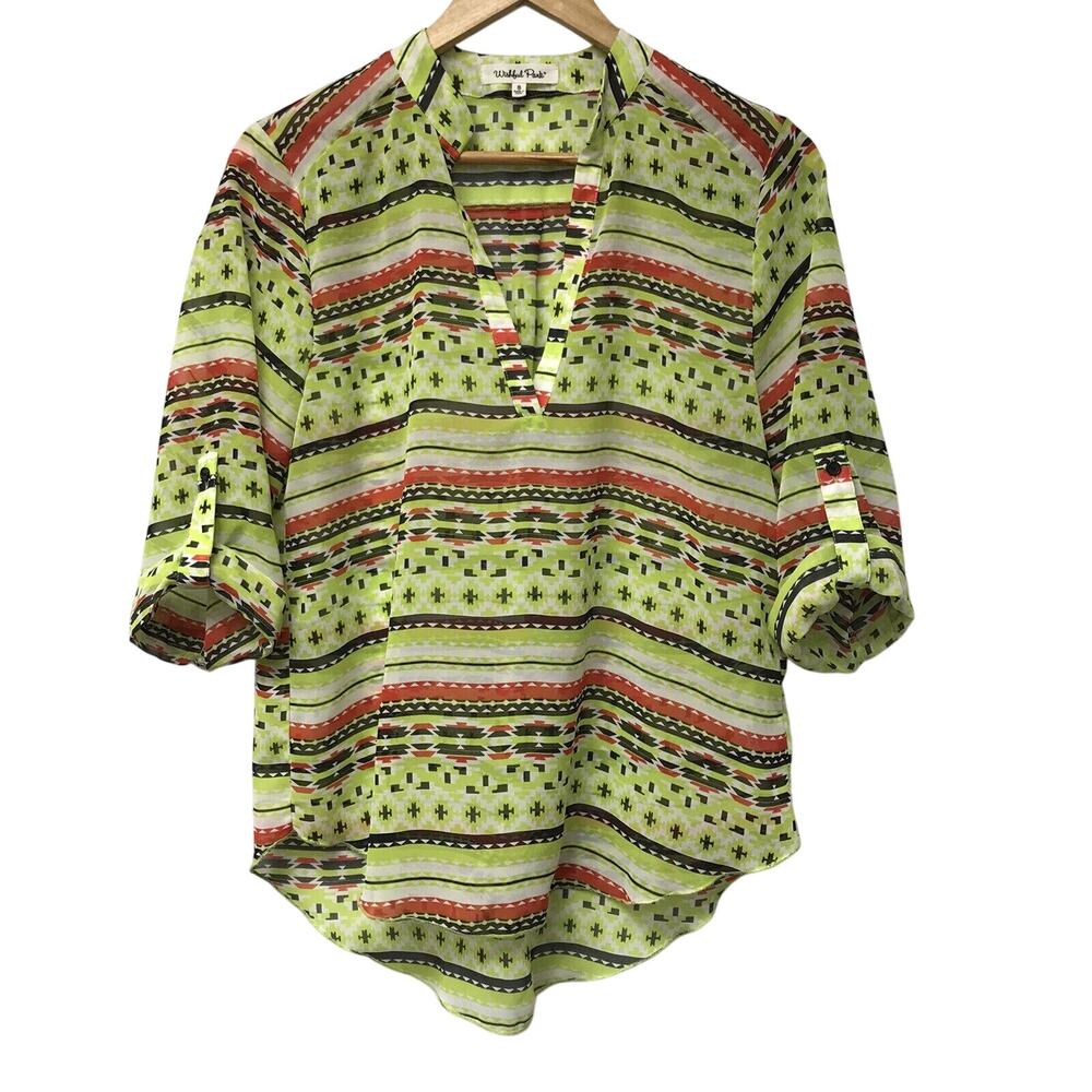 Wishful Park Top Womens Small Sheer Print